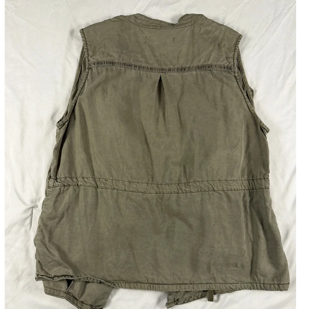 Max Jeans Olive Green‎ Tencel Utility Vest Draped Open Front Drawstring Women L